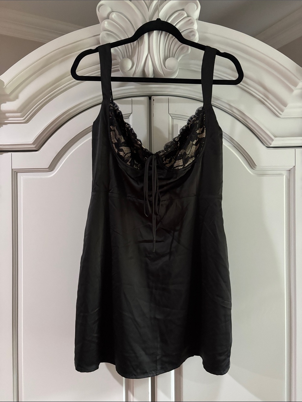 Satin Lace-Trim Slip Dress in Black - Womens Intimates
